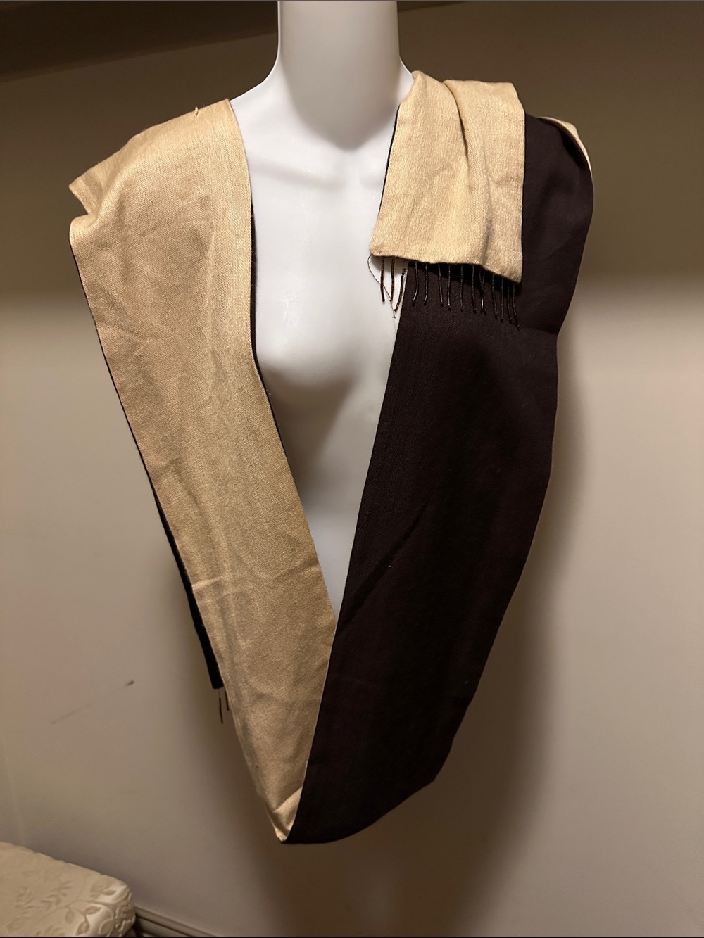 Two-Tone Brown and Beige Scarf-Style Wrap